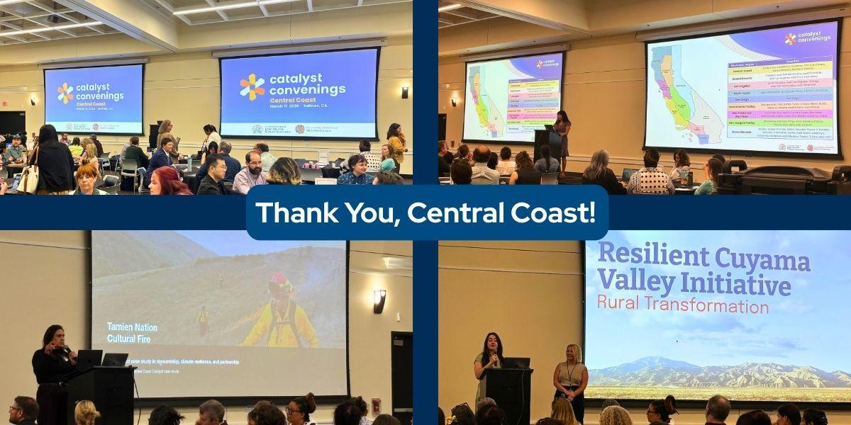 A graphic with four photos from the Salinas Catalyst Convening, that says: Thank you, Central Coast!