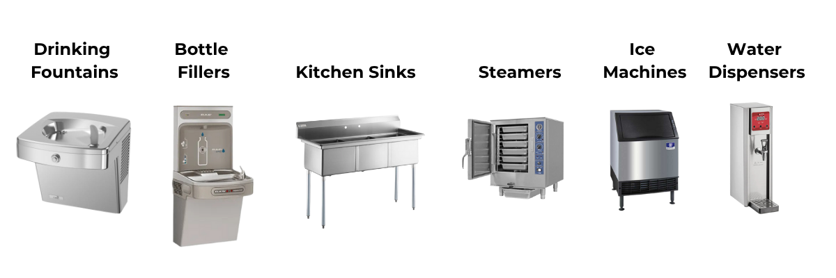 Drinking Fountains Bottle Fillers Kitchen Sinks Steamers Ice Machines Water Dispensers
