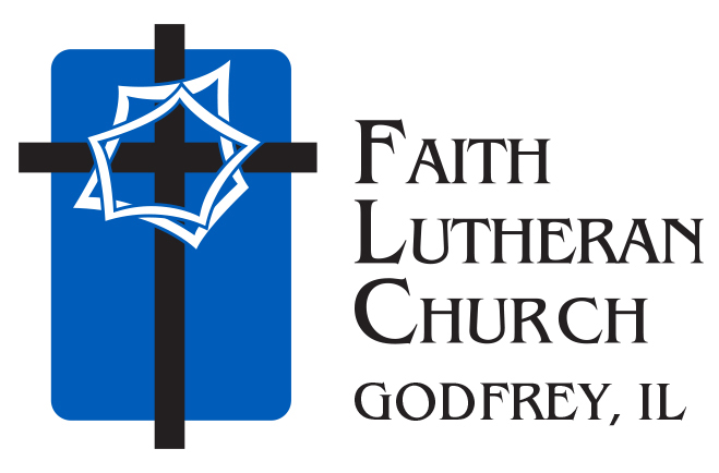 Faith Lutheran Church sanctuary with cross, altar, and warm wood ceiling