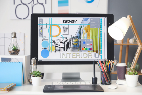 Comfortable workplace of interior designer in office