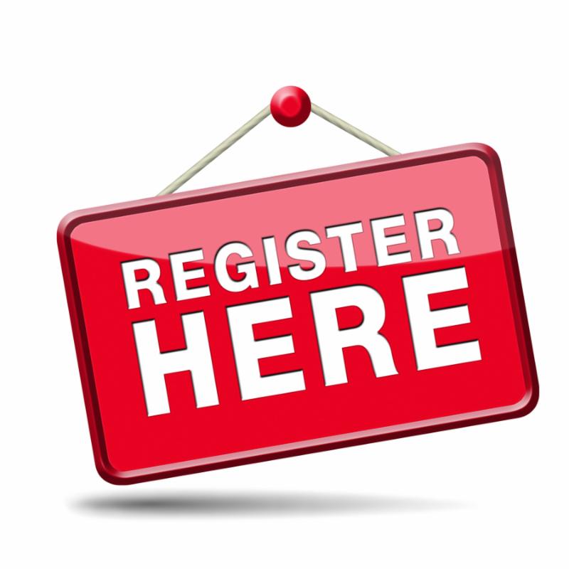 register here en no sign or icon. Membership registration sticker.