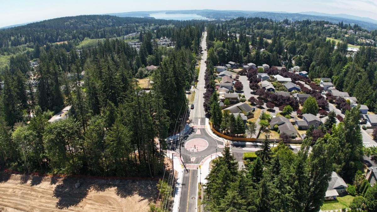 View from the sky of the new roundabout at Mesford and Noll Road.