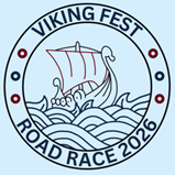 Viking Fest Road Race 2026 logo with viking ship on the seas.