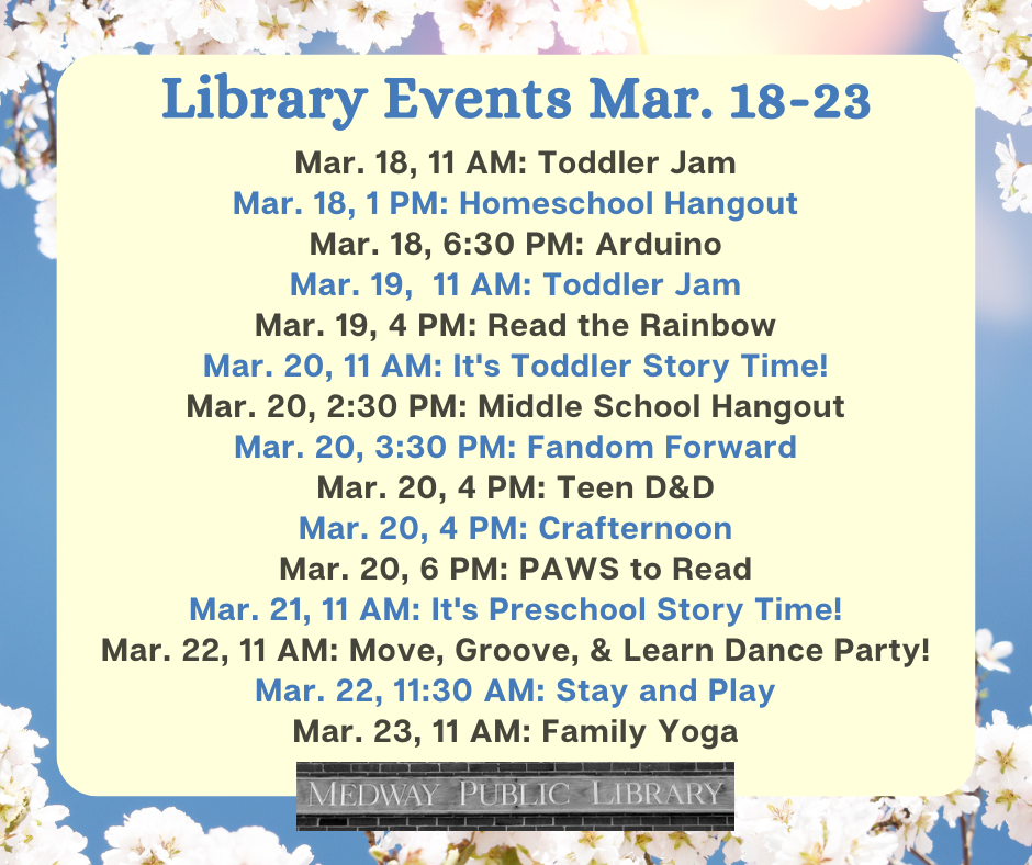 Library events March 18-23