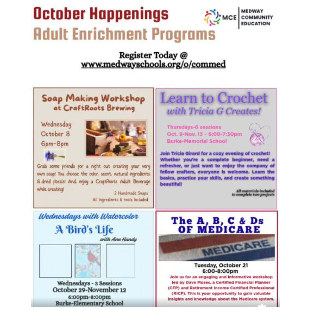 Medway Community Education Adult Enrichment programs for October