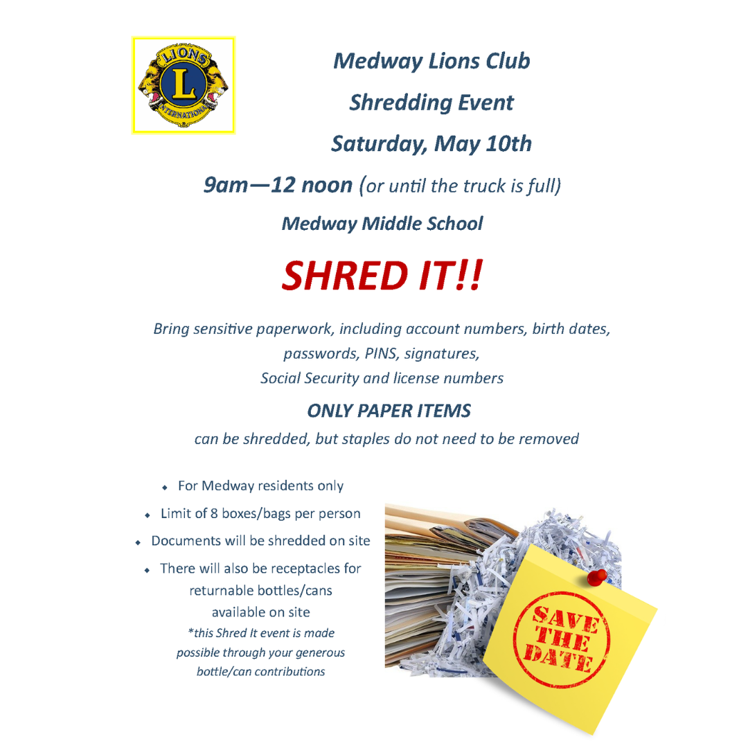Medway Lions Club - Shred-it Event
