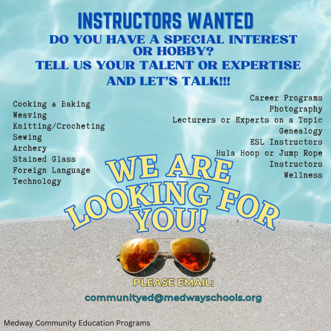 Medway Community Education - Instructors Wanted
