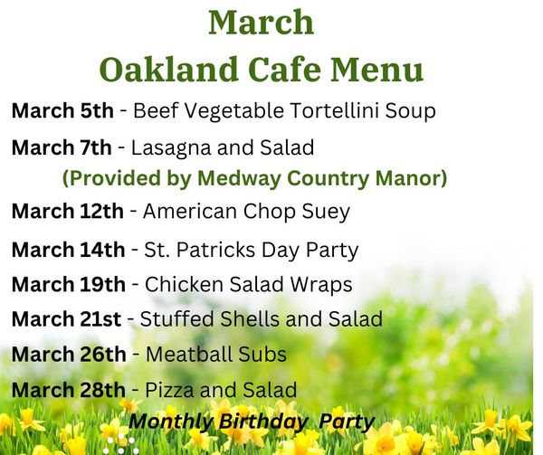 March - Oakland Cafe Menu