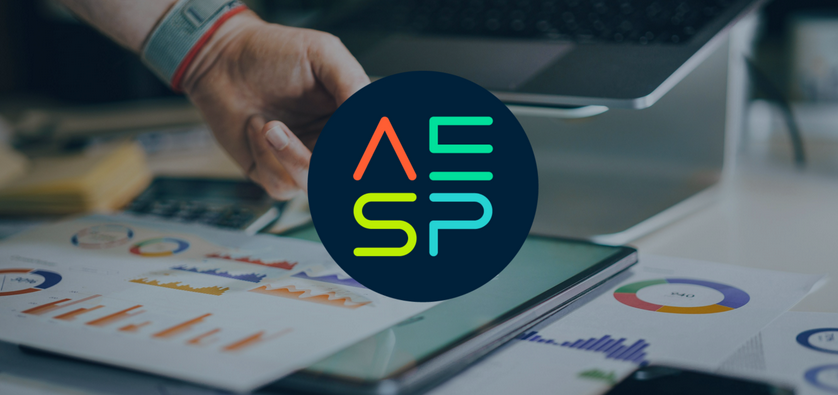 AESP logo superimposed over a hand pointing to charts