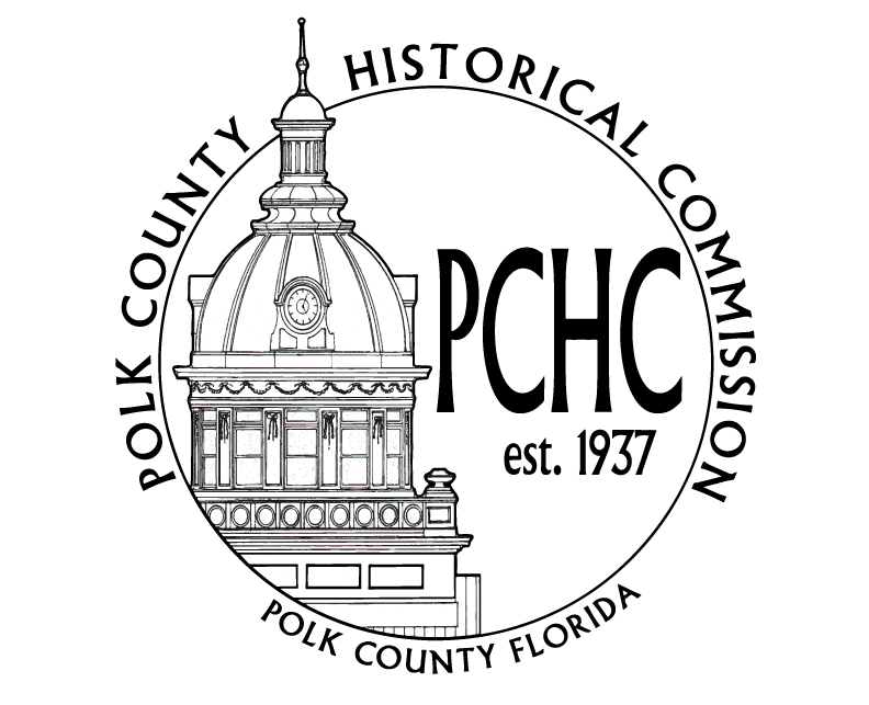 Circular seal for the Polk County Historical Commission featuring a domed historic building, the text ‘PCHC est. 1937,’ and the surrounding words ‘Polk County Historical Commission’ and ‘Polk County Florida.'