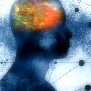 Illustration of a mind illuminated by bright colors and lights representing burn out