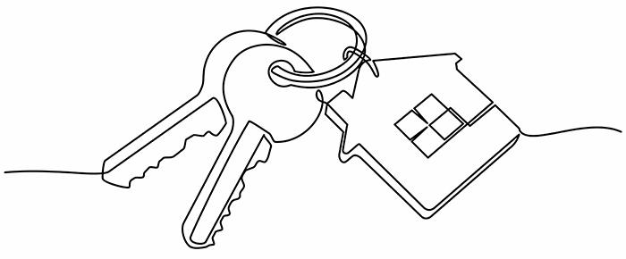 Set of keys on a house-shaped keychain