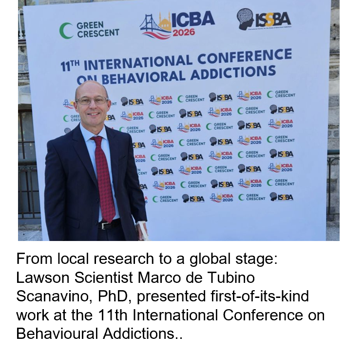 From local research to a global stage: Lawson Scientist Marco de Tubino Scanavino, PhD, presented first-of-its-kind work at the 11th International Conference on Behavioural Addictions.