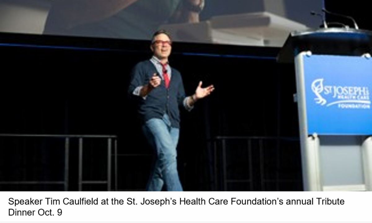 Speaker Tim Caulfield at the St. Joseph's Health Care Foundation annual Tribute Dinner Oct 2025