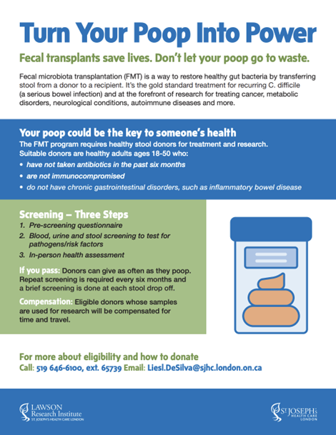 Turn your poop into power to help someone's health flyer