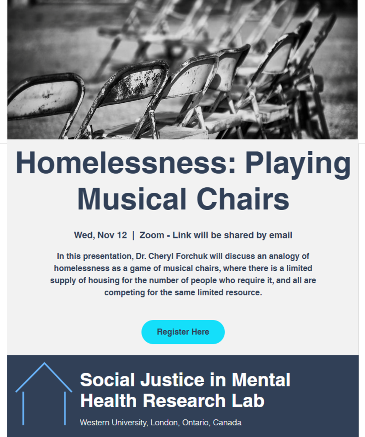Playing Musical Chairs seminar Nov 12 featuring Lawson Scientist Cheryl Forchuk