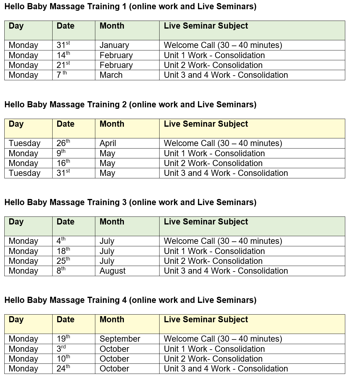 Hello Baby Massage Training Dates 2022