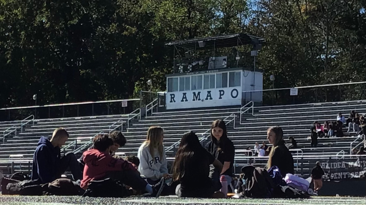 Students on the Ramapo High School Football Field for Freshman Outreach Activities