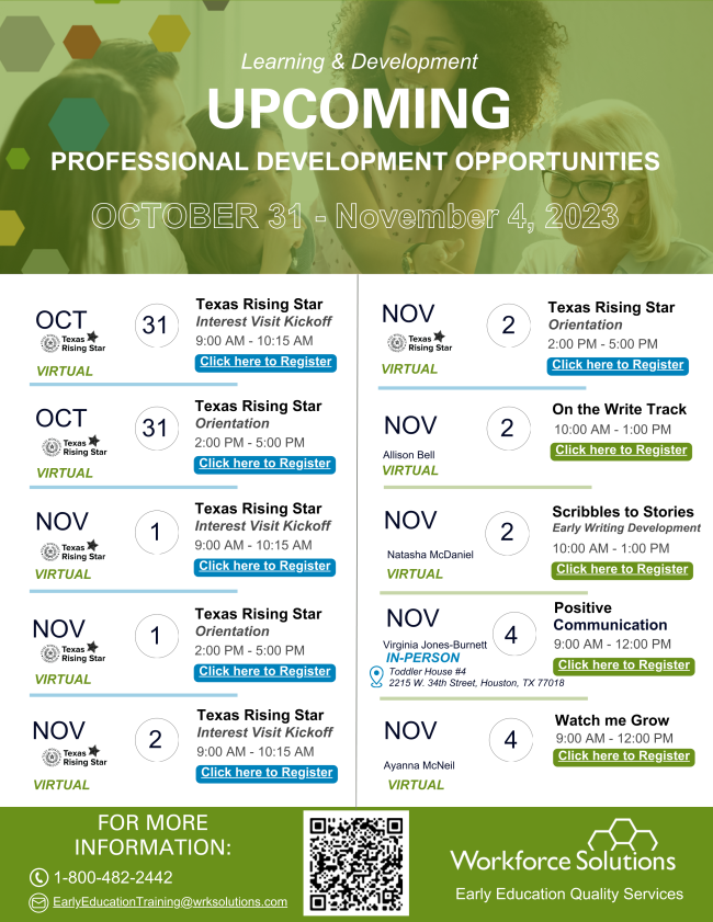 Check out the Professional Development and Texas Rising Star