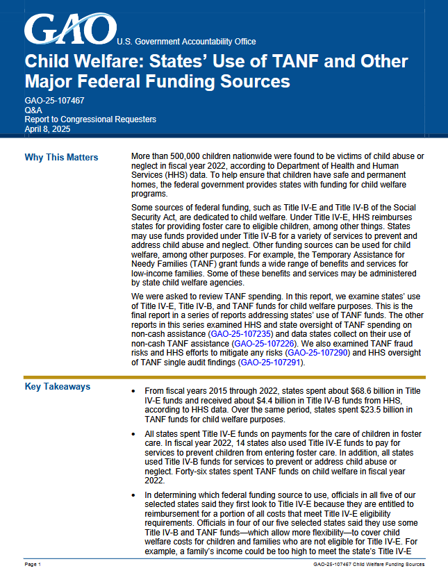First page of the GAO report