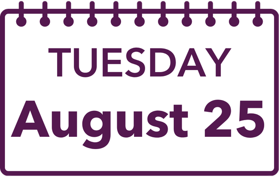 Calendar page showing Tuesday, August 25