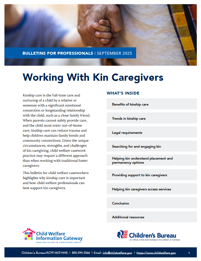 Image of the first page of the Working With Kin Caregivers document