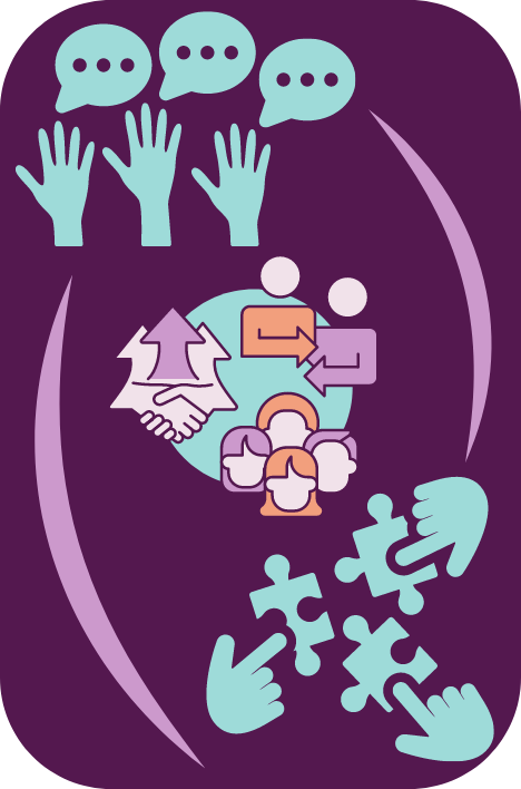 Icons and graphics representing community engagement