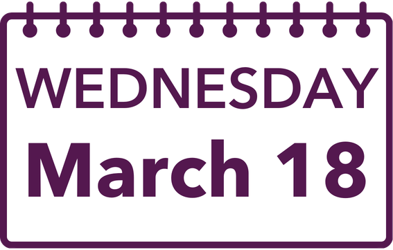 Calendar page showing WEDNESDAY March 18