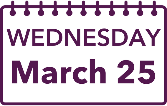 Calendar page showing WEDNESDAY March 25