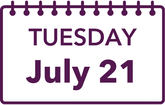 Calendar page showing TUESDAY July 21