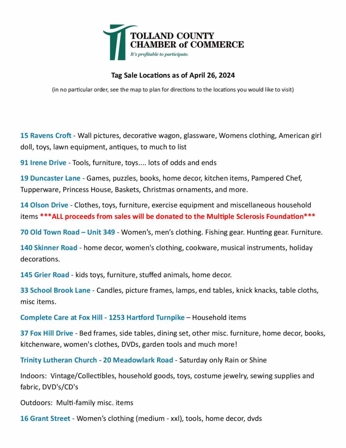 Final Tag Sale Locations for April 27, 2024