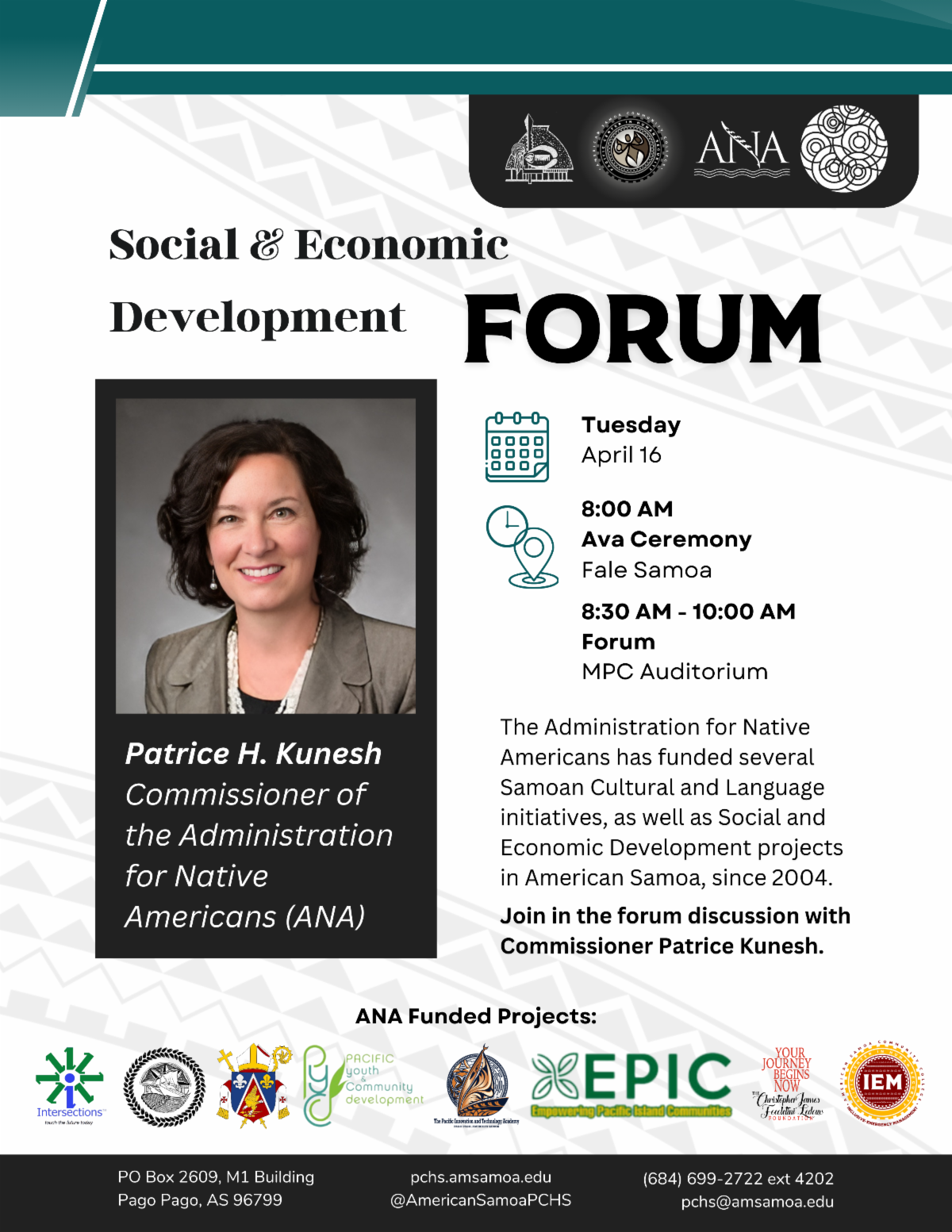 Social and Economic Development with ANA Commissioner Patrice Kunesh flyer.