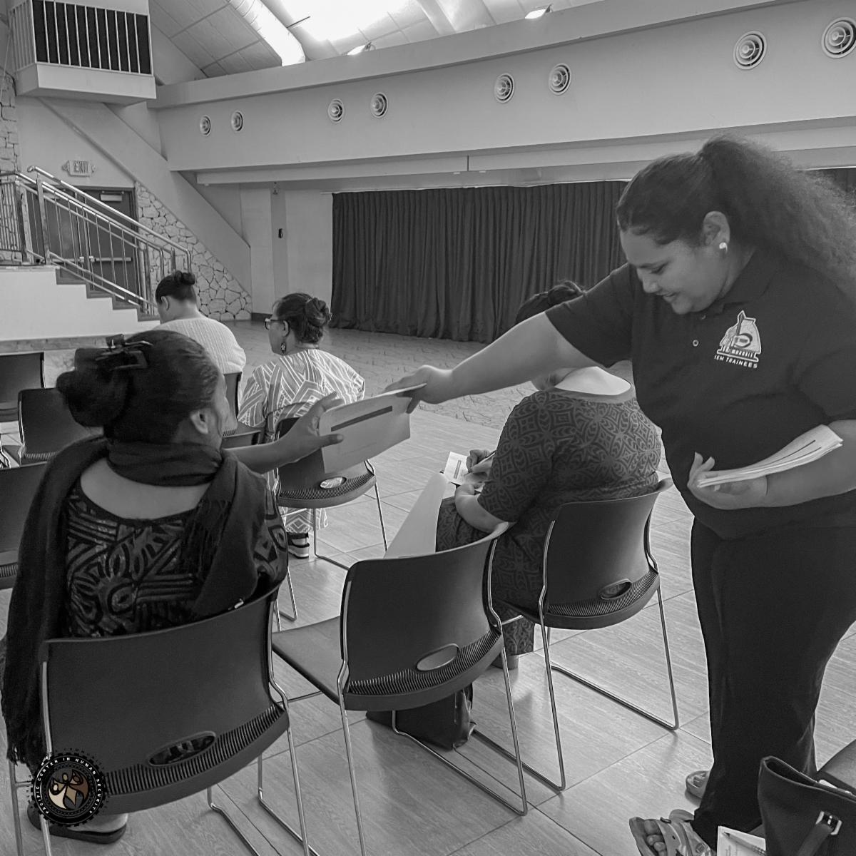 Student handing out surveys