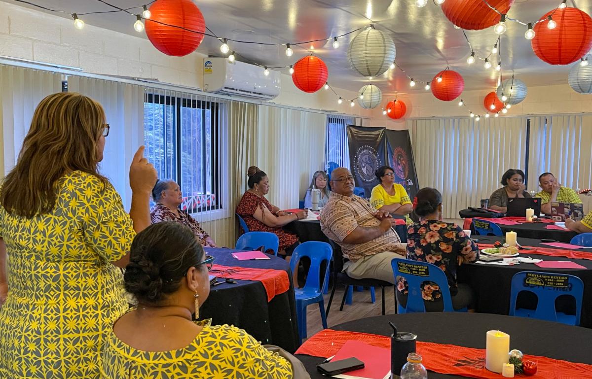 AS UCEDD State Director, Tafaimamao Tua-Tupuola answering a question at the MFP Advisory Council Meeting. 
