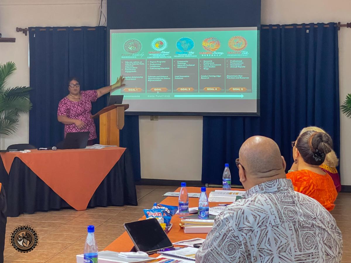 State Director, Tafaimamao Tua-Tupuola presenting on PCHS Governance and Core Functions. 