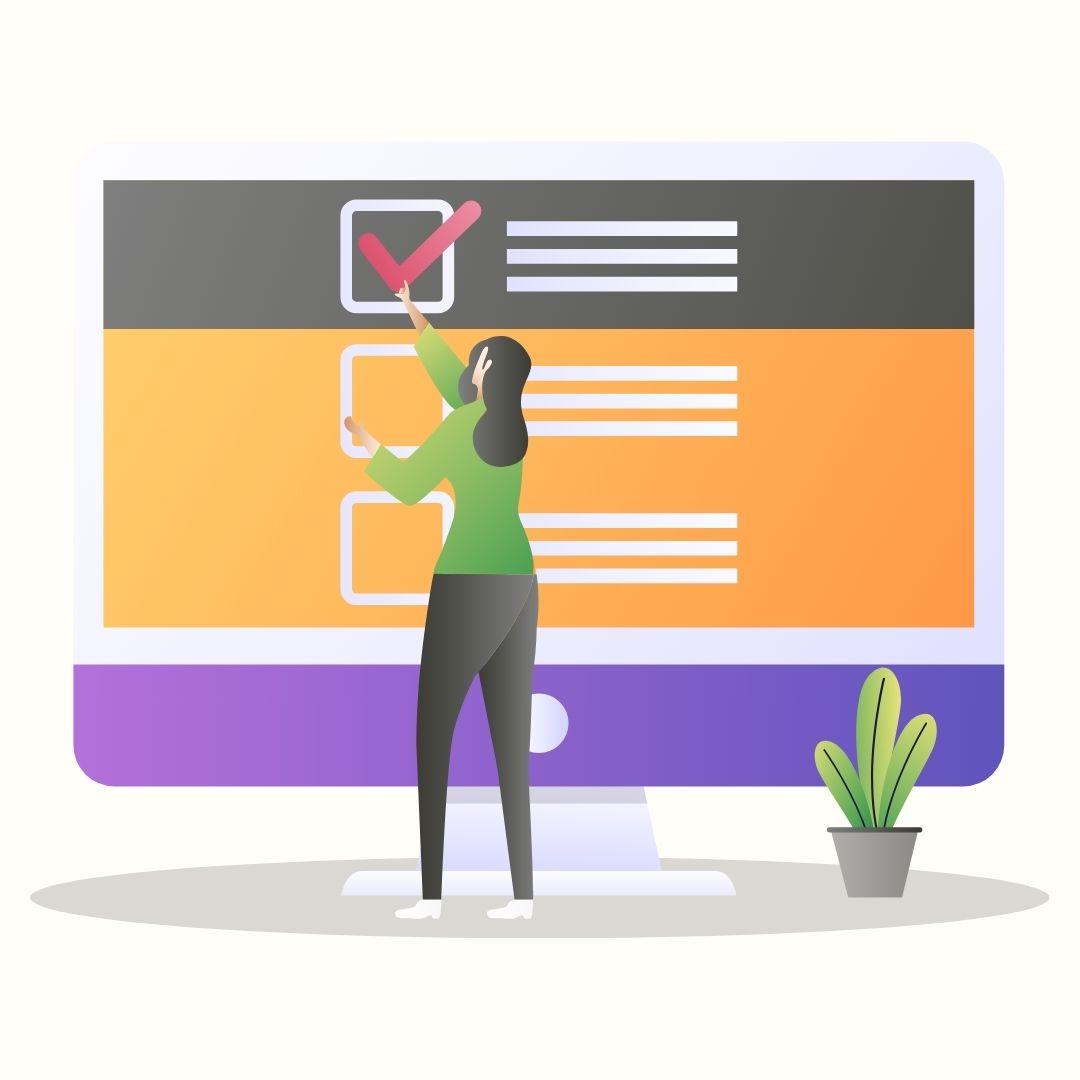 Lady taking a survey graphic