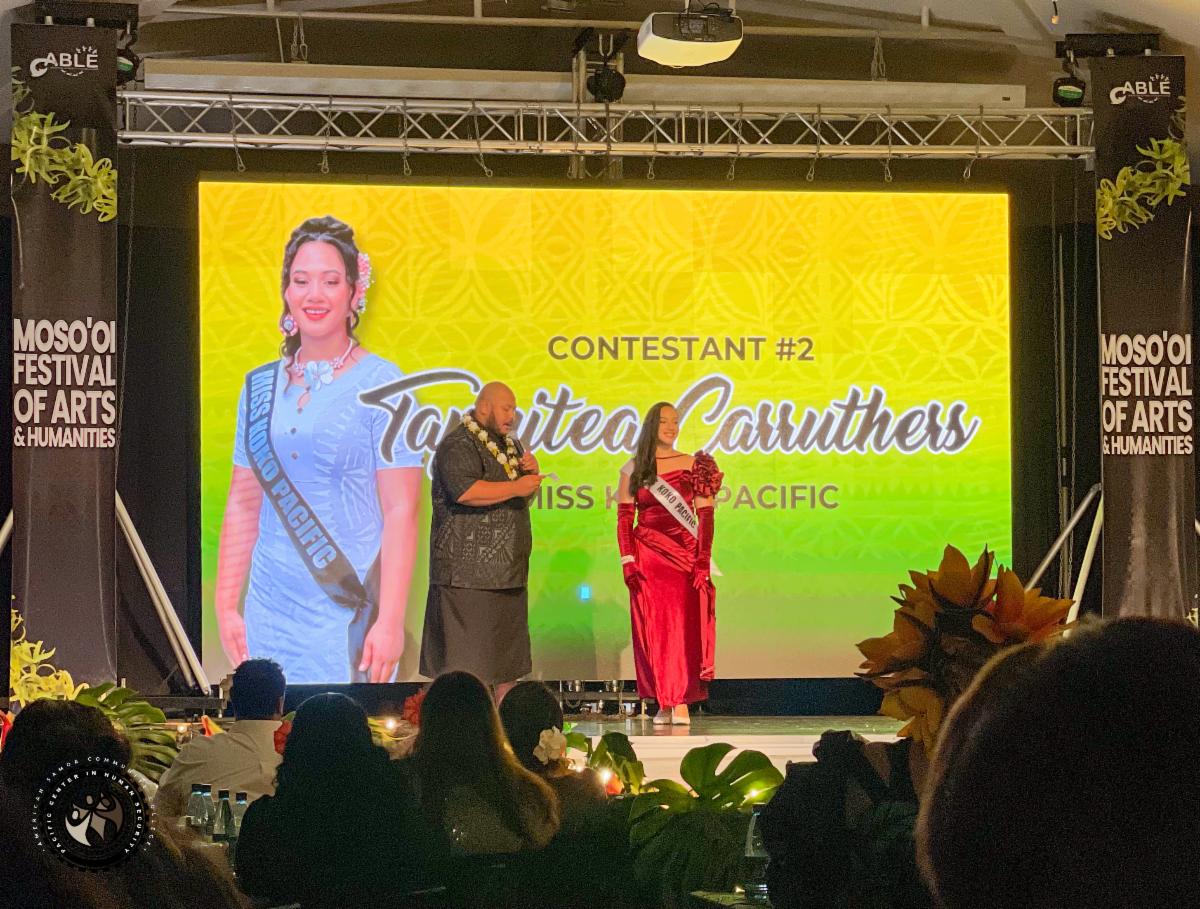 Tapuitea with MC answering Stage Interview Question. 