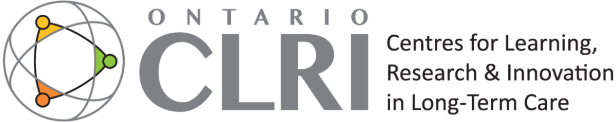 Logo with text "Ontario CLRI Centres for Learning, Research & Innovation in Long-Term Care"
