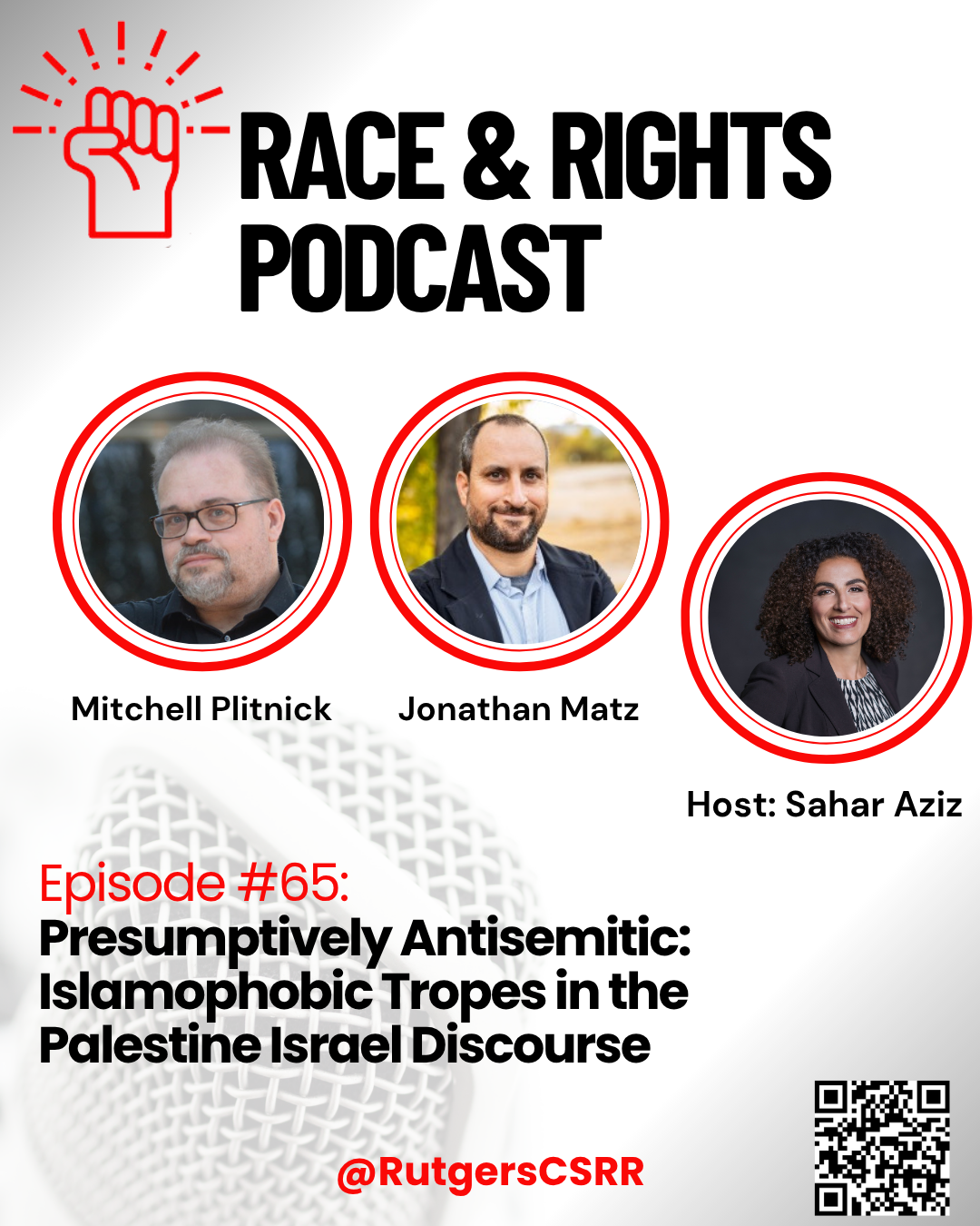 three people in separate circles on flyer with red fist graphic in upper left corner and text