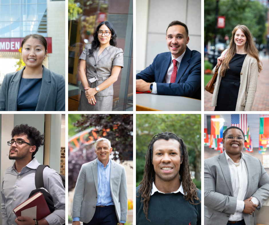 men and women smiling in eight separate photo squares