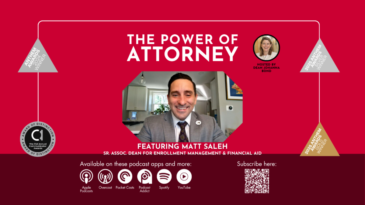 person in middle of red background with logos and text around the middle and smiling woman in smaller circle to the right of large white title