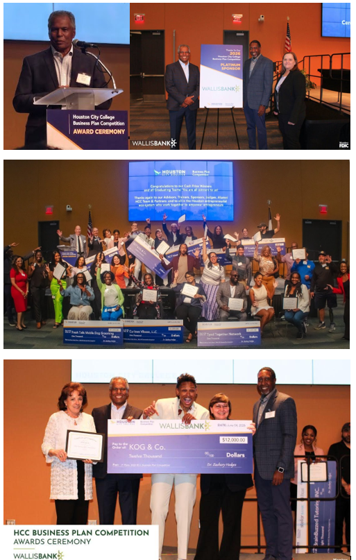 Wallis Bank Platinum Sponsor at HCC Business Plan Competition Awards Cermony