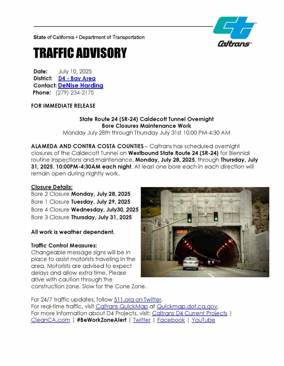 CalTrans Traffic Advisory