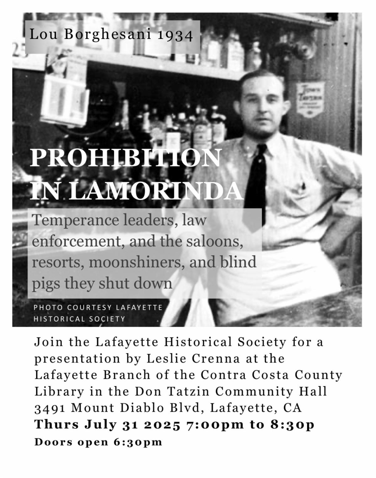 Lafayette Historical Society - Prohibition in Lamorinda