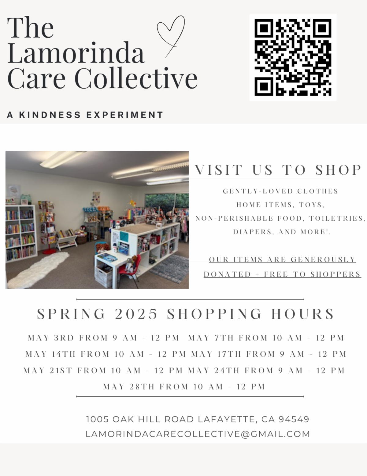 Lamorinda Care Collective Spring 2025 Shopping Hours