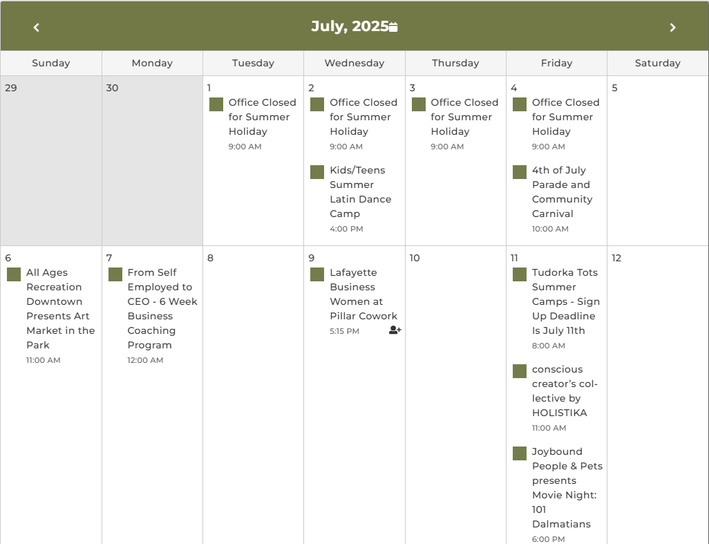 July 1-12th Calendar