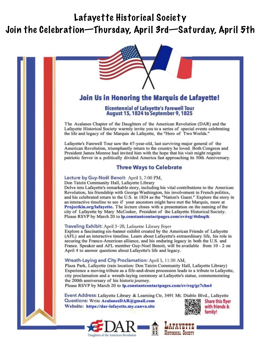Lafayette Historical Society Honors Marquis de Lafayette