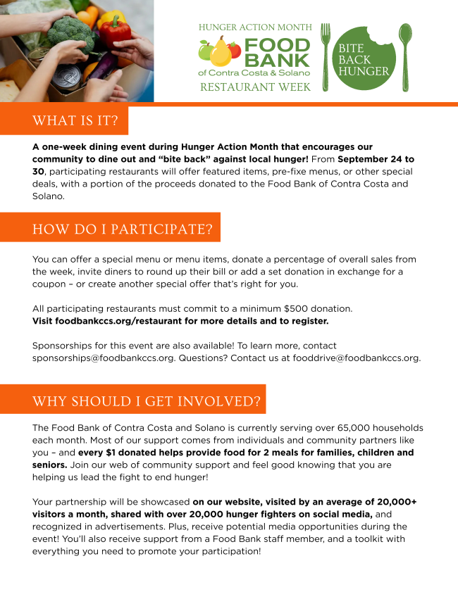Food Bank of Contra Costa and Solano - Bite Back Hunger Restaurant Week