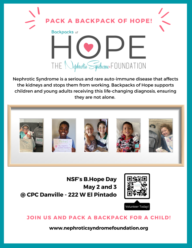 Nephrotic Syndrome Foundation - Pack a Backpack of Hope