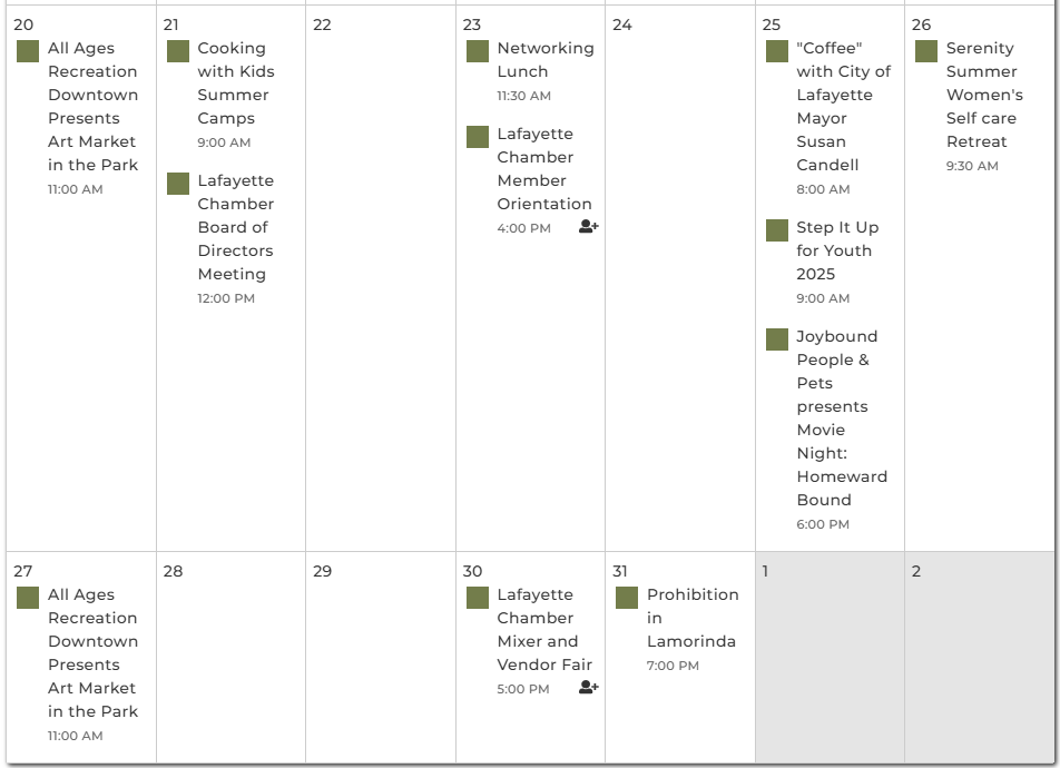 Lafayette Chamber Member Calendar - July